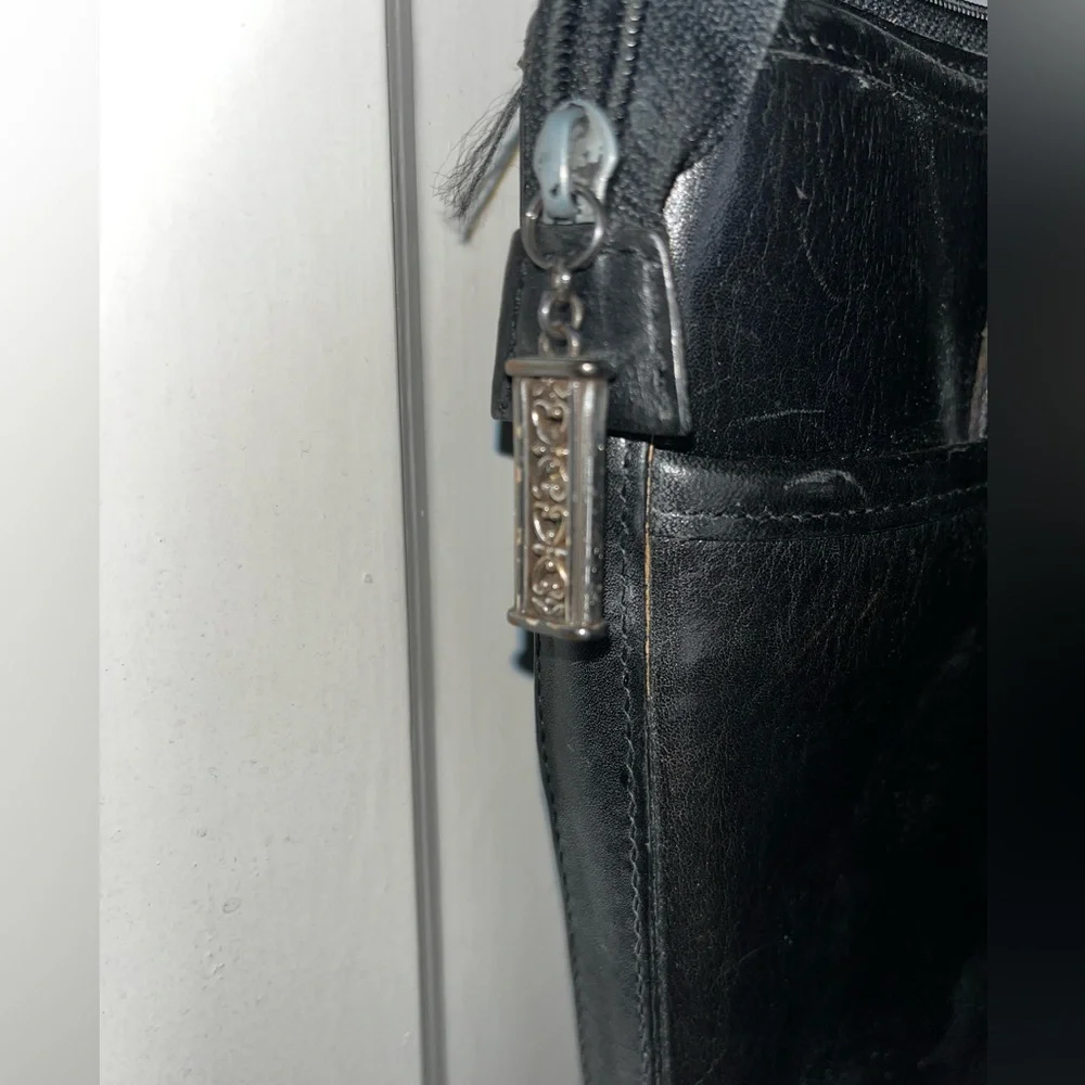 Vintage Brighton Black Structured Leather Shoulder Bag Reptile Print Trim